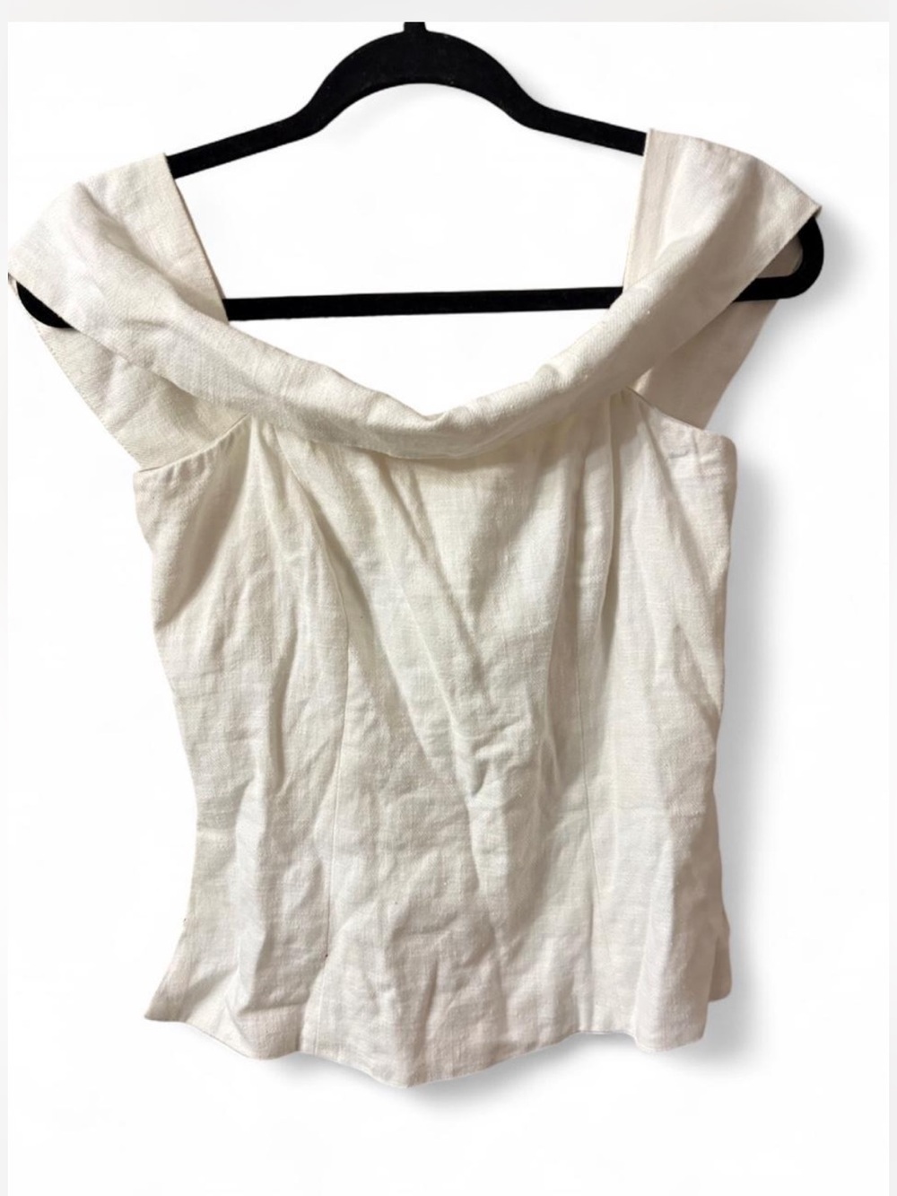 MARBLE Off-Shoulder Cream Linen-Textured Camisole